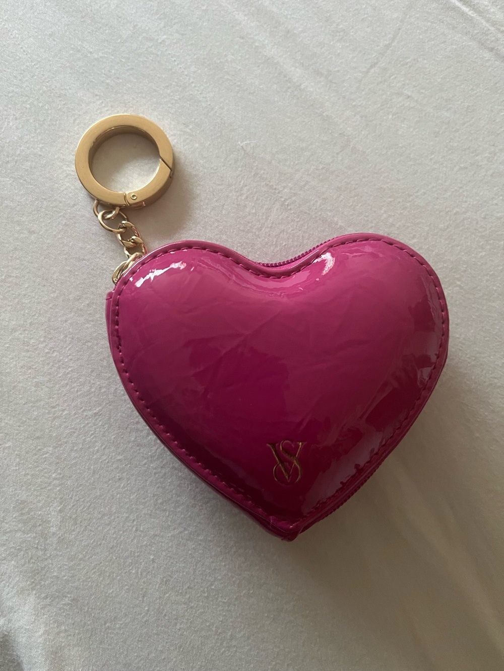 Victoria's Secret Hot Pink Patent Heart Keychain Coin Pouch keychain.